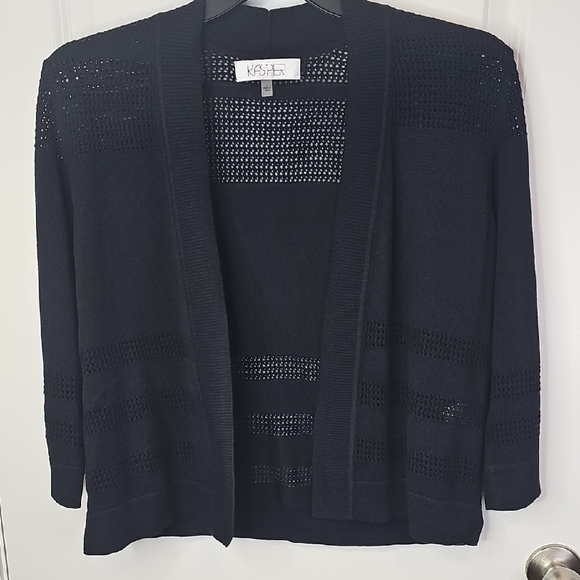 Kasper Sweaters - Kasper Black Women's Cardigan Sweater Soze L